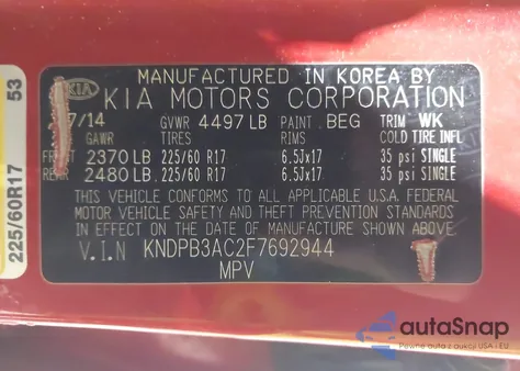 2015 Kia Sportage Lx из США, поврежденный, VIN KNDPB3AC2F7692944